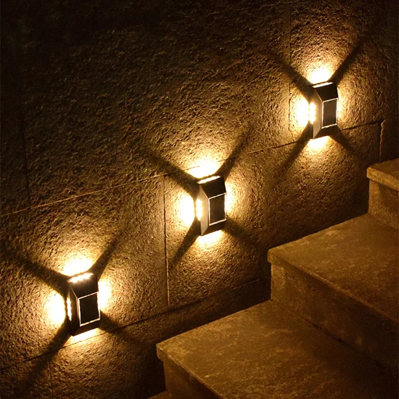 

12 LED Solar Wall Lamp Outdoor Waterproof Four Sides Glowing Lights Staircase Villa Balcony Garden Courtyard Solar Wall Lamps