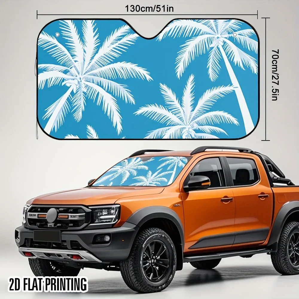 1pc 2D Flat Coconut Shadow Print Car Sunshade – Stylish & Practical, Heat Protection, Includes 4 Suction Cups, Easy To Install,