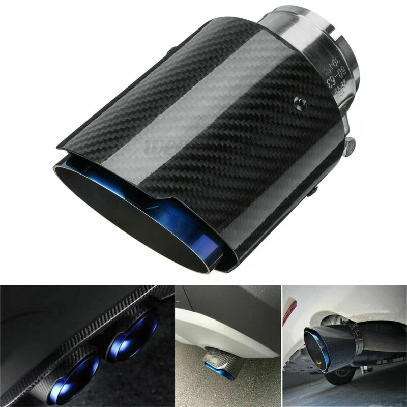 

63MM Universal Carbon Fiber Car Exhaust Pipe Tail End Tip Tube Silencer Muffler Pipe With Logo Straight Decoration