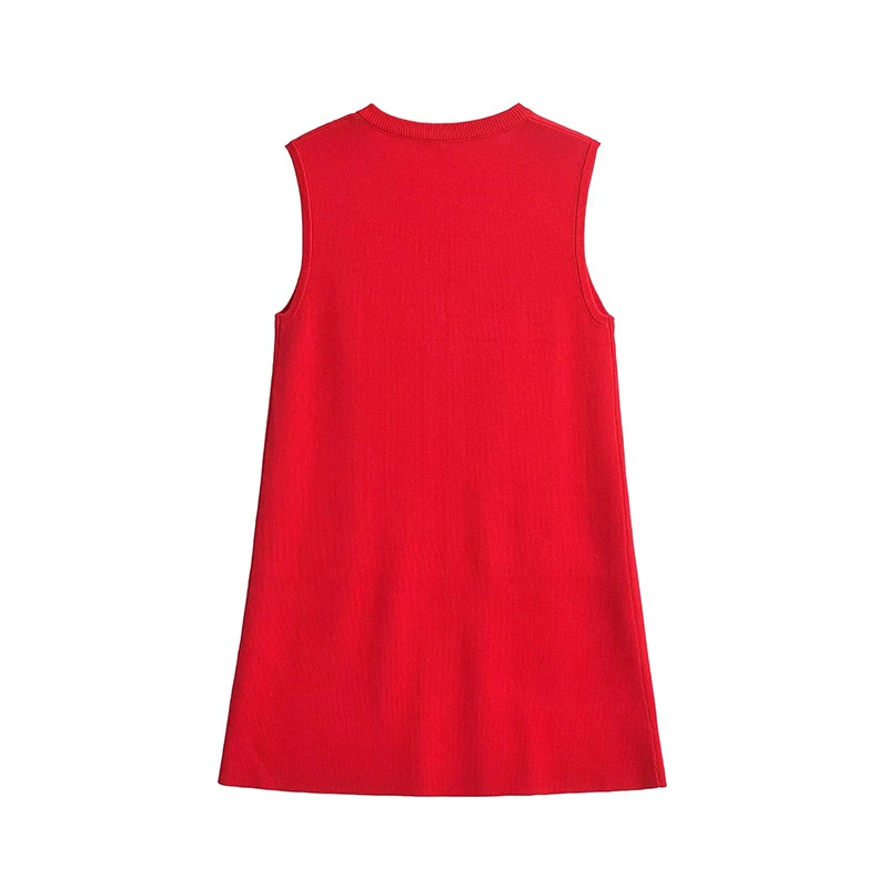 High Street Women O Neck Sleeveless Tank Mini Knit Dress Office Vestidos Red Dresses