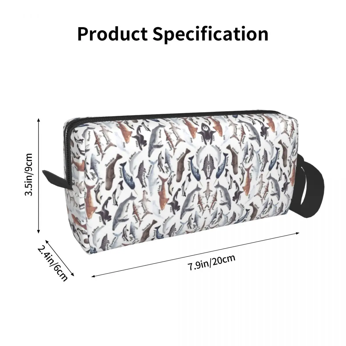 Types Of Whales, Sharks And Dolphins Watercolour Makeup Bag Cosmetic Dopp Kit Toiletry Cosmetic Bag for Women Beauty Pencil Case