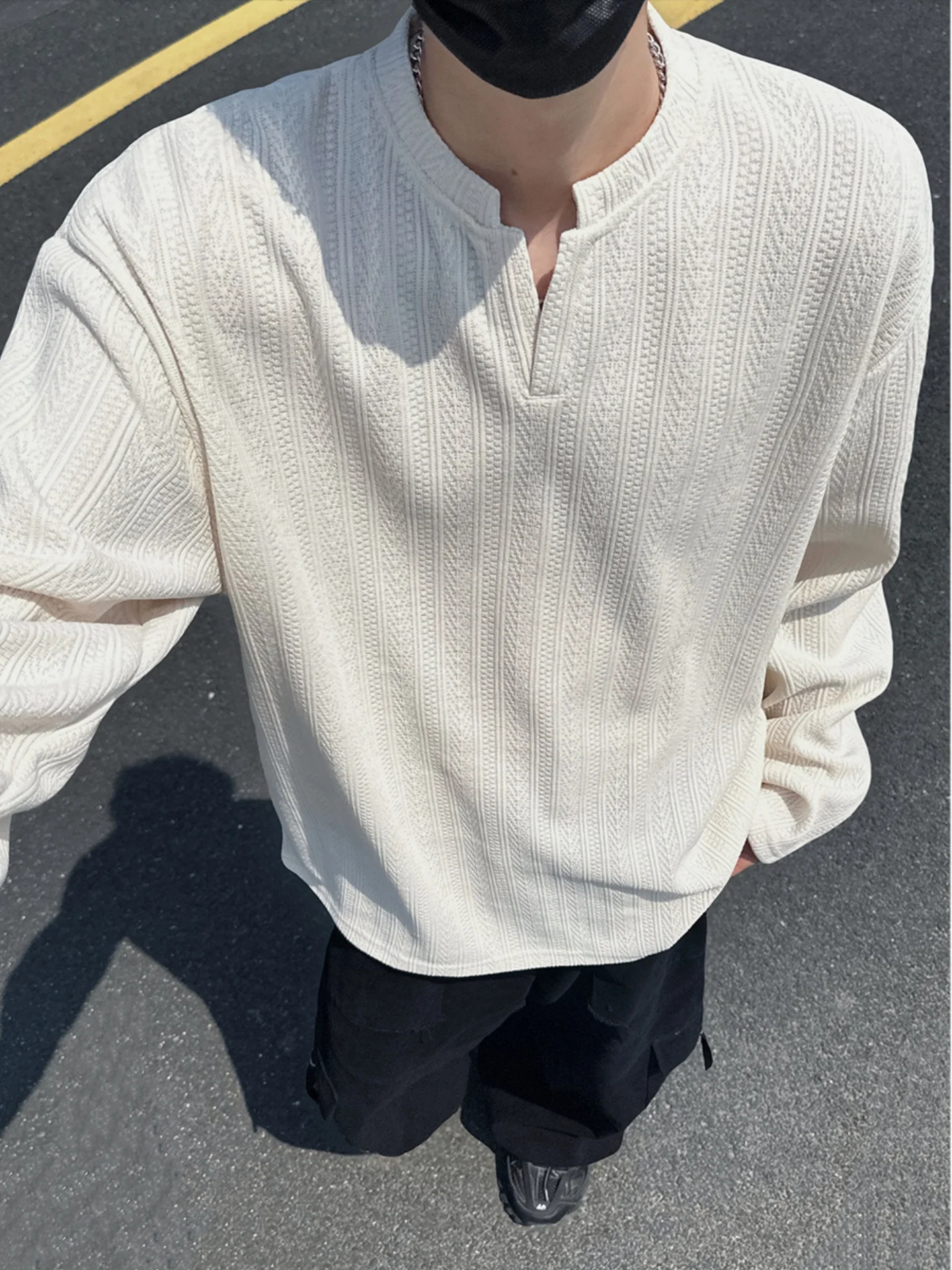 

Men's V-Ne Hoodie Embroidered Wheat Ear Pattern Comfortable Long Sve Base irt Simple Color Autumn Faionable