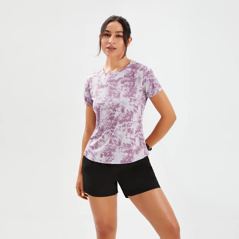 Women Sports Retro T-Shirt Short Sleeve Full Sublimation Floral Printed Exercise Workout Tee Shirt Fitness Nylon Stretch Tshirt
