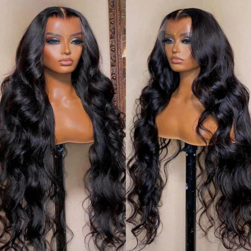 30inch 13x6 lace front wig 250 density  water wave lace front wig  Brazilian natural black high definition lace front water wave wig  pre plucked women's style