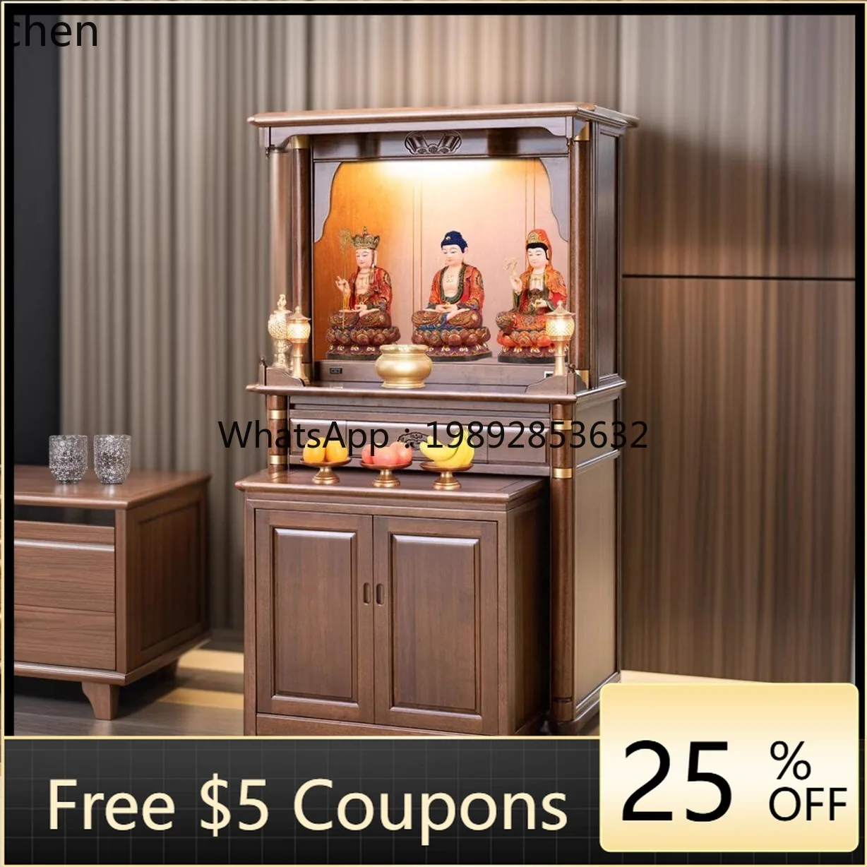 

WW all-solid wood Buddhist niche offering table vertical cabinet light luxury small Gong Buddha Guanyin offering table