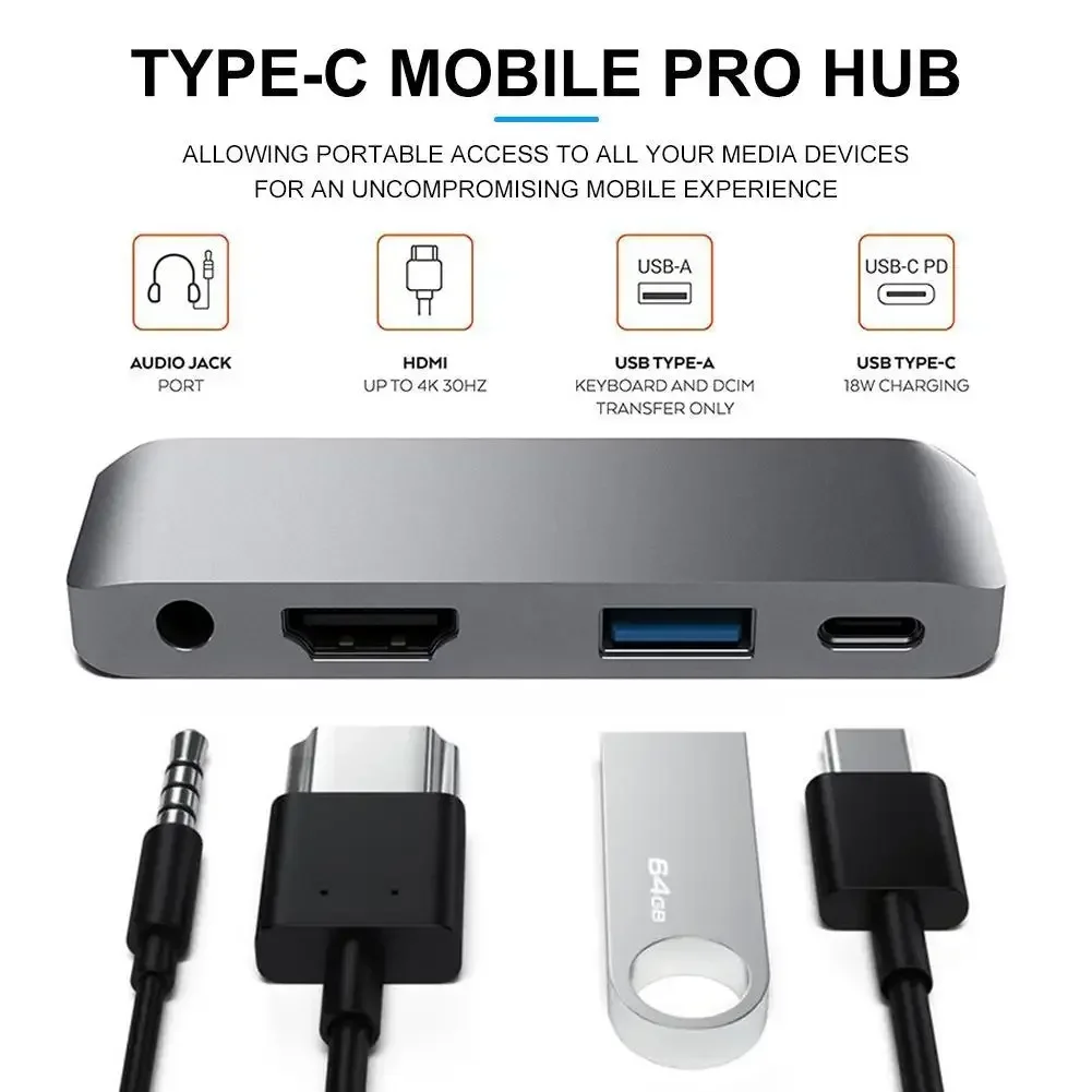 

USB 3.0 Type-C Hub To HDMI Adapter, Usb-c Hub Docking Station with PD Charging 4K HDMI 3.5mm Jack for MacBook Air Pro M2 M1 Chip