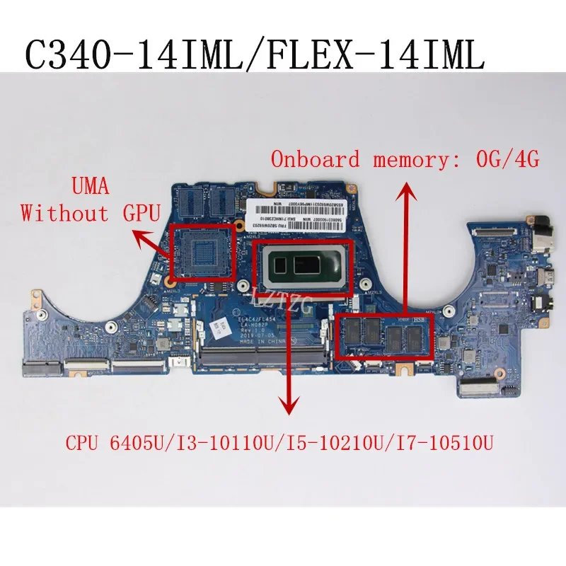 LA-H082P For Lenovo C340-14IML/FLEX-14IML Laptop Motherboard With 6405U i3-10110U i5-10210U i7-10510U CPU 0G/4GB-RAM