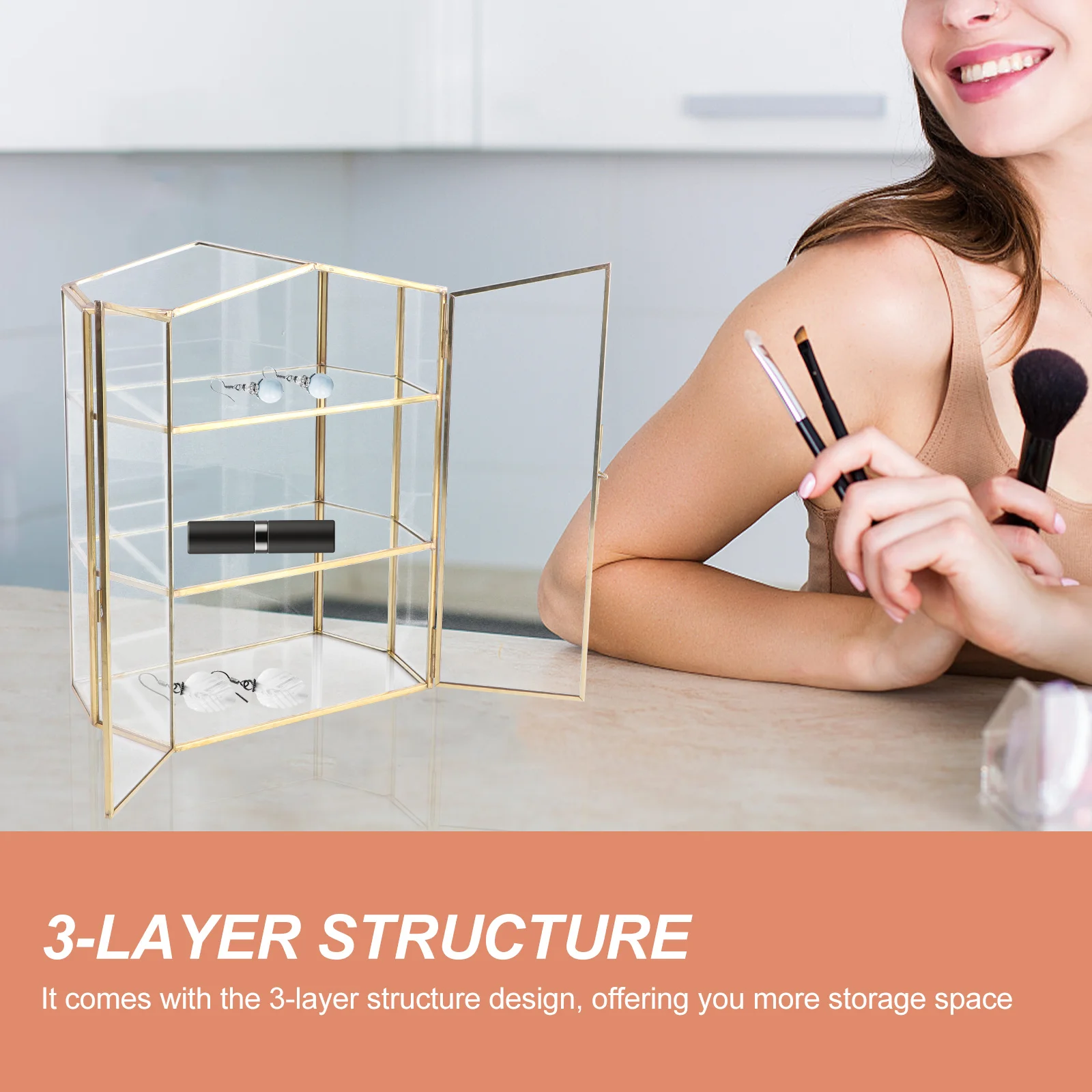 

1Pcs Desktop Jewelry Box Glass Multi-Layer Organizer Storage Case Sturdy Material Jewelry Box