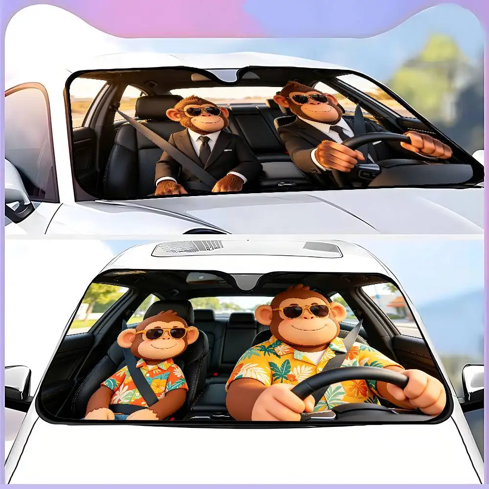 Monkey Drive Car SunShade Windshield Funny Sun Shade Foldable UV Ray Sun Visor Protector Sunshade For Front Window