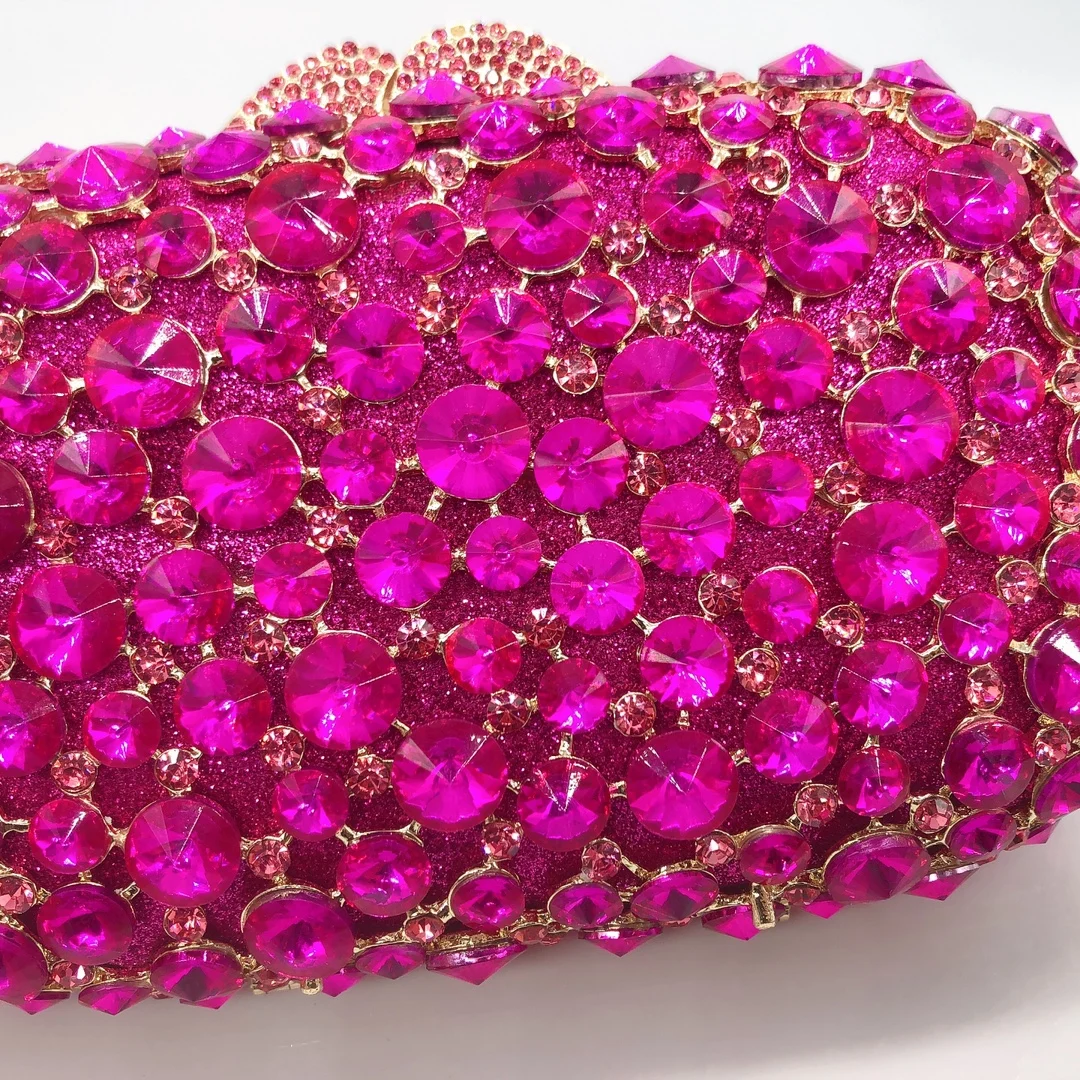 New Arrival Fuchsia Rhinestone Women Evening Bag Luxury Hot Pink Crystal Wedding Bags Bridal Clutches Lady Diamond Handbags