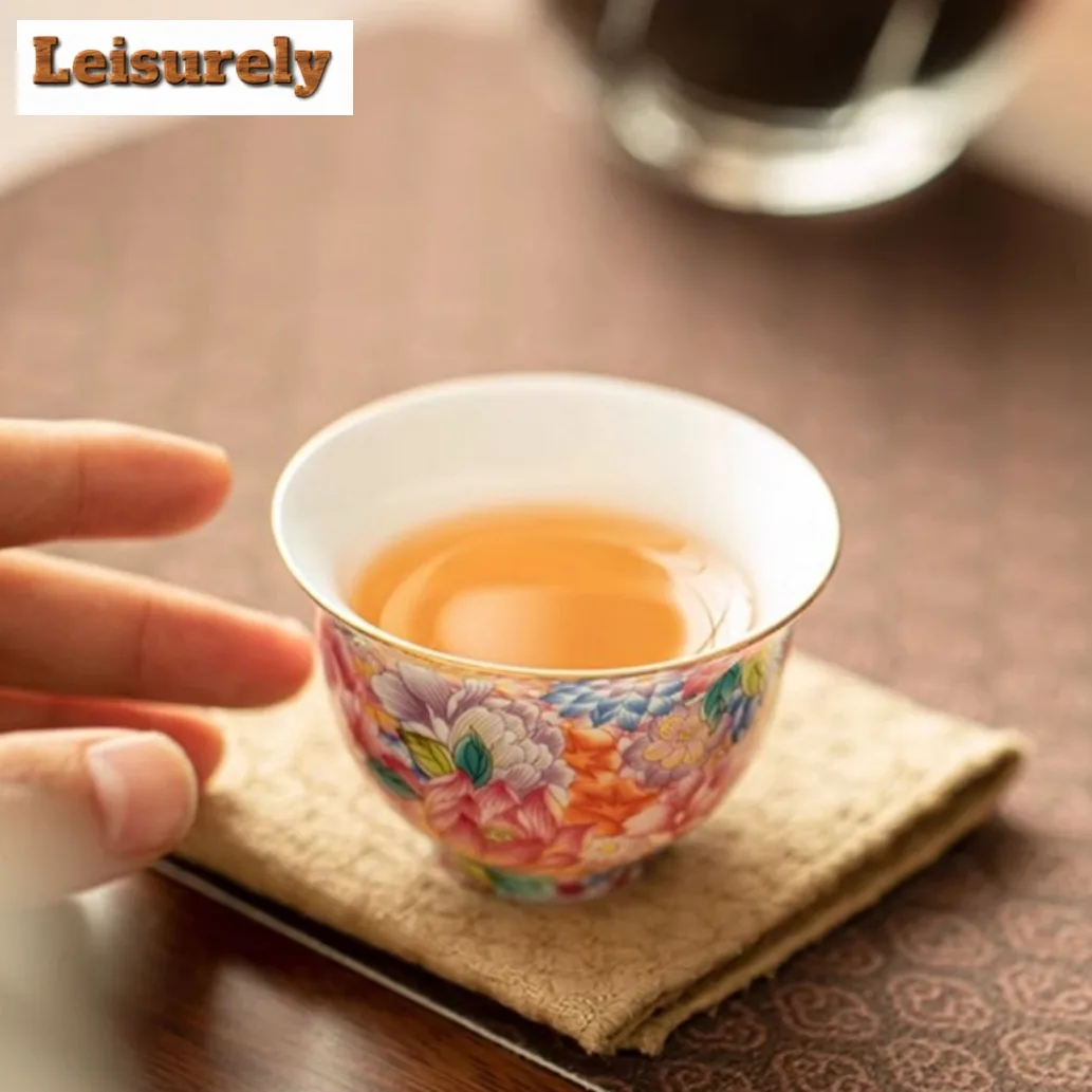 1 Pc Palace Luxury Ceramic Teacup Colour Enamels Flowers Tea Bowl Handmade Tea Cup Tie Guanyin Pu\'er Home Porcelain Tea Set 60ml