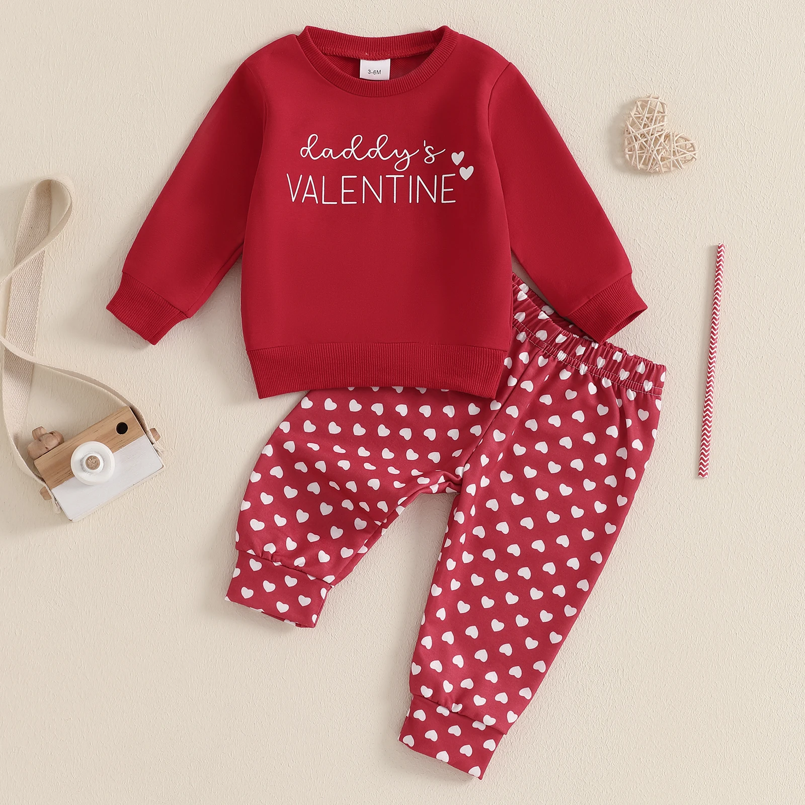 

BeQeuewll Baby Clothes for Valentine's Day Children Outfit Fashion Letter Print Long Sleeve Sweatshirt with Heart Pants Kid Suit