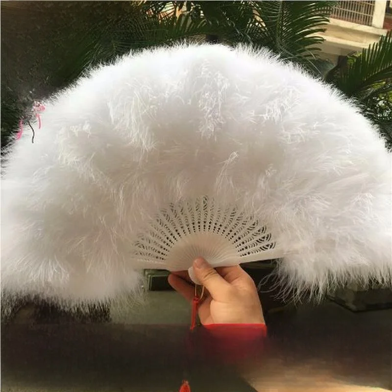 

Ele White Goose Feather Fan for Dance anghai Night Props Durable Handmade Crted Chinese Sle Fan