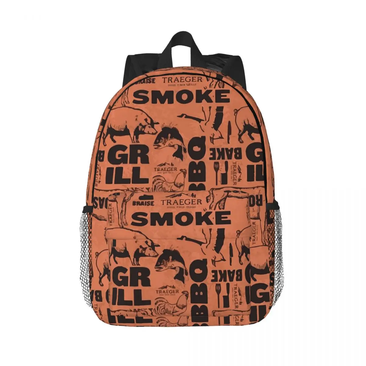 Traeger BBQ Smoker Butcher Pattern Backpacks Boys Girls Bookbag Casual Students School Bags Travel Rucksack Shoulder Bag