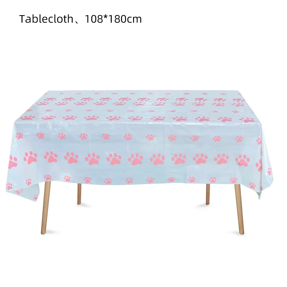 Rosa Hund Pfote Geburtstag Party Dekor Einweg Geschirr Geschenk Tasche Hintergrund Kuchen Topper Banner Platte für Kind Mädchen Party Supplie Set – Detail 4