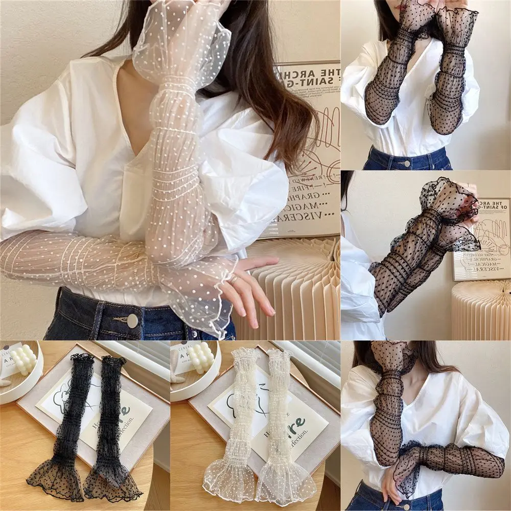 1 Pair Summer Lace Long Length Sunscreen Sleeve Breathable Sunscreen UV Protection Thin Lace Mesh Gloves Elegant Driving Gloves