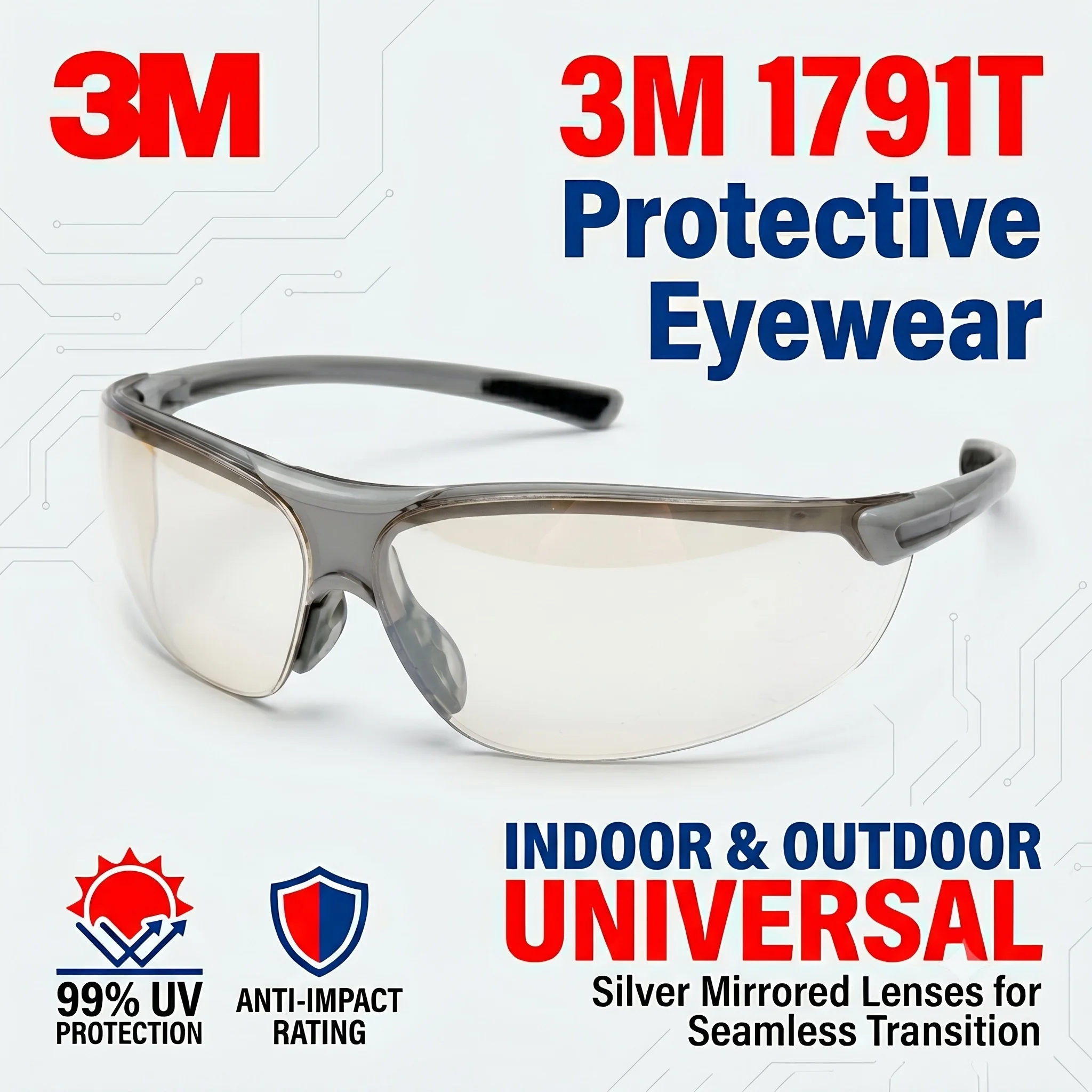 3M 1791T Safety Glasses Silver Mirror Lens Anti-Scratch Protective Eyewear UV Protection Indoor Outdoor Work Goggles