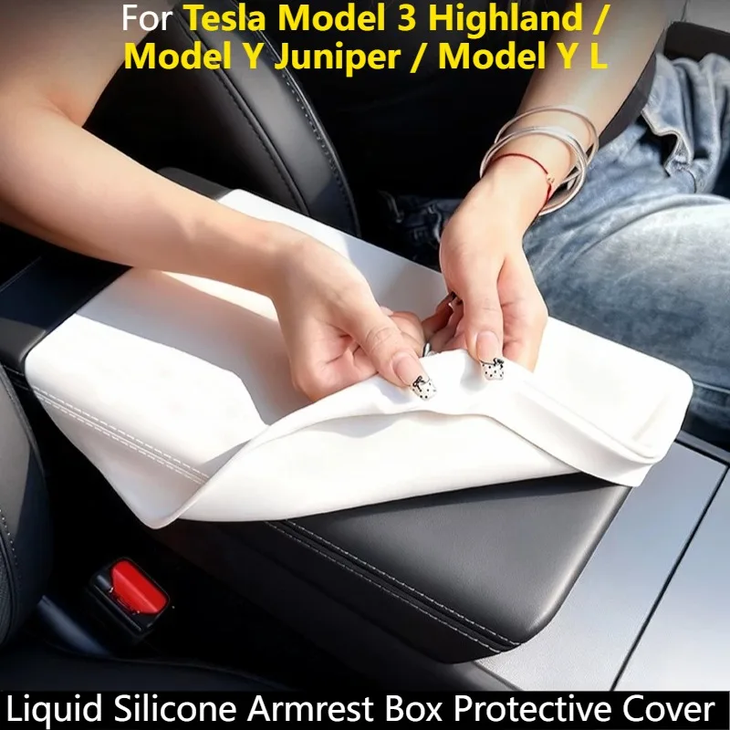 For Tesla Model 3 Highland/Model Y Juniper/Y L/Y/3 2017-2026 Liquid Silicone Armrest Cover Anti-scratch Dustproof Interior Parts