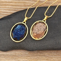 Nidin Hot Sale Natural Mineral Stone Pendant Necklace Oval Design 5 Colors Gold Plated Link Chain Choker Jewelry Accessories
