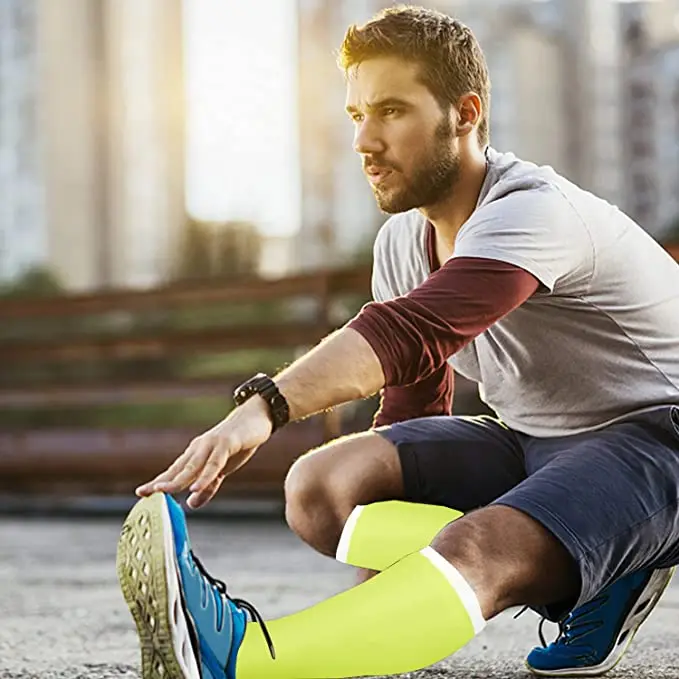 Calzini a compressione alti al polpaccio con punta aperta da uomo, ferma 20-30 mmHg, supporto graduato per vene varicose, edema, calzini da volo