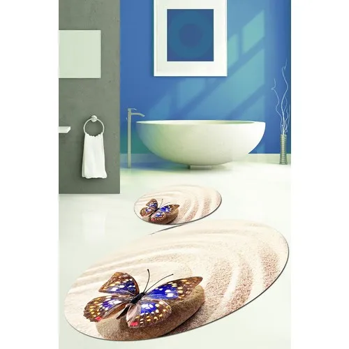 Else Kadser Butterfly Sandy Beach Oval Bath Mat Set Toilet Seat Pad