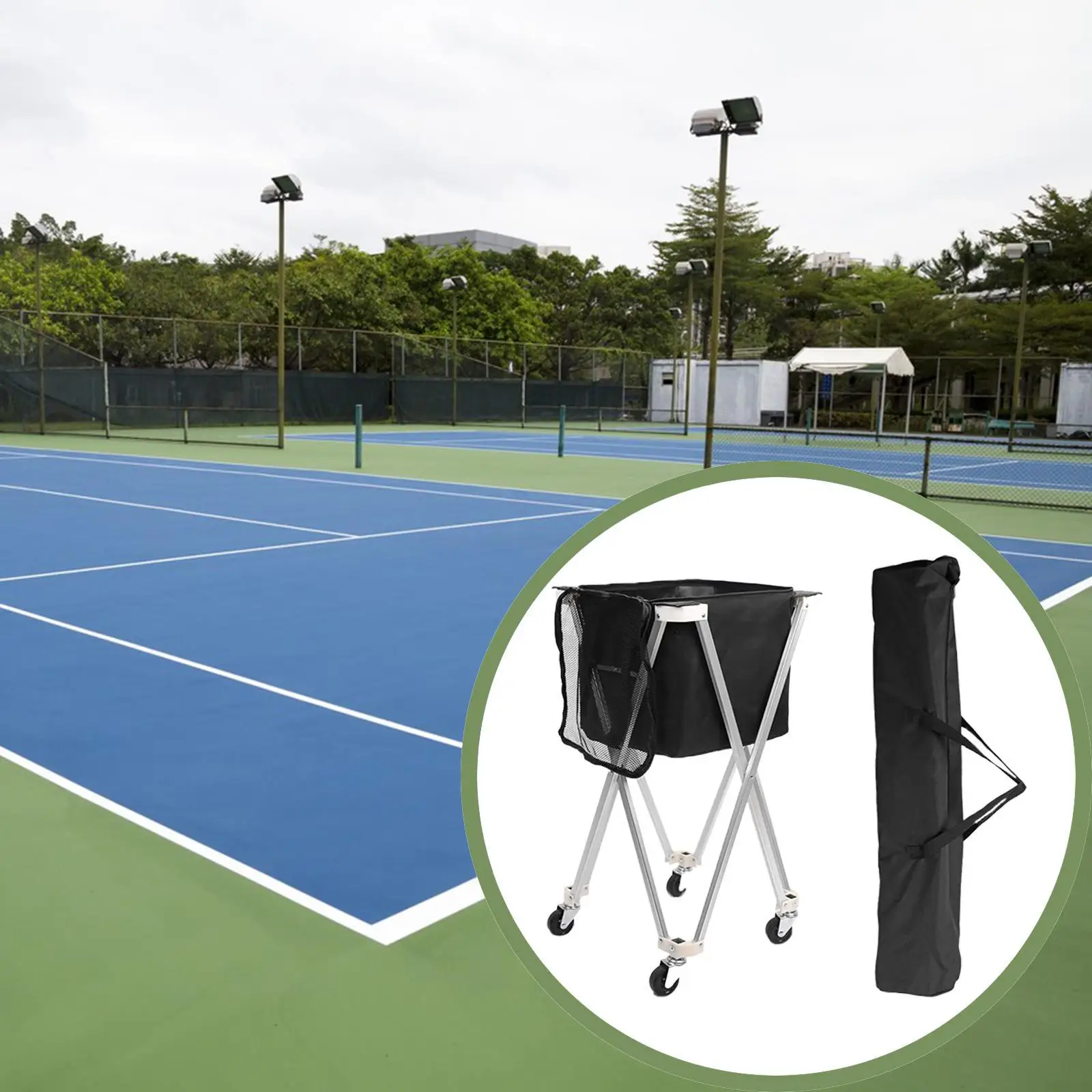 

Portable Tennis Ball Cart Collector Holds 180 Balls Lightweight Movable Folded Container Tennis Ball Basket for Gyms Outdoor