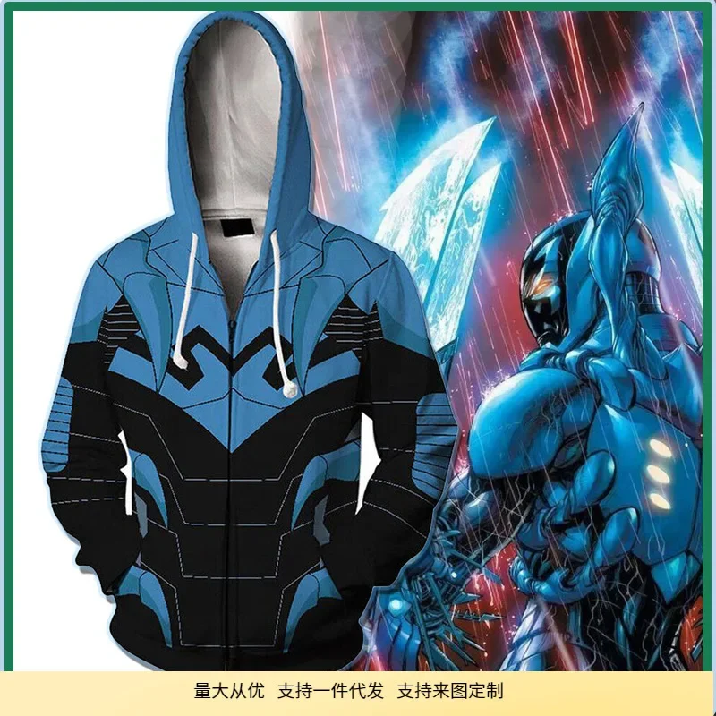 Blue Beetle Cosplay Hoodie 3D Printed Unisex Polyester School Uniform Blue Beetle Costume Thin Spring Hoodie Party Jacket