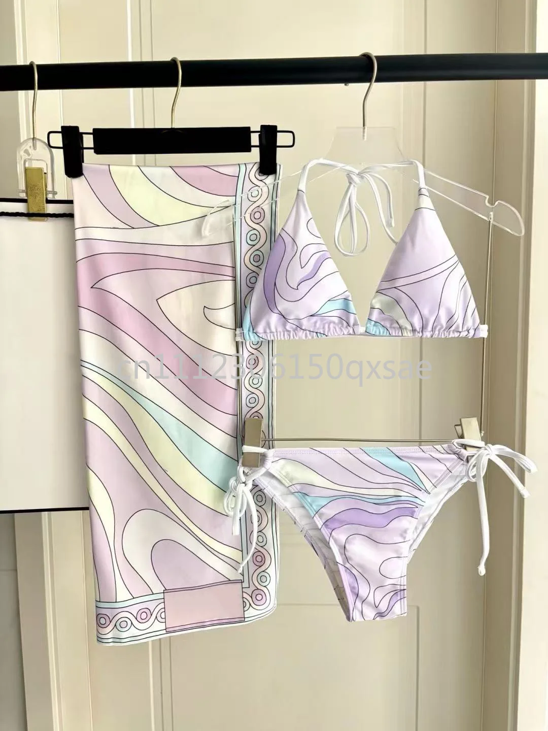 Luxury Design Women's Purple Scarf Bikini Sets with Designer Signature Letter Logo Classic Brand Women's Two-pieces Swimsuits