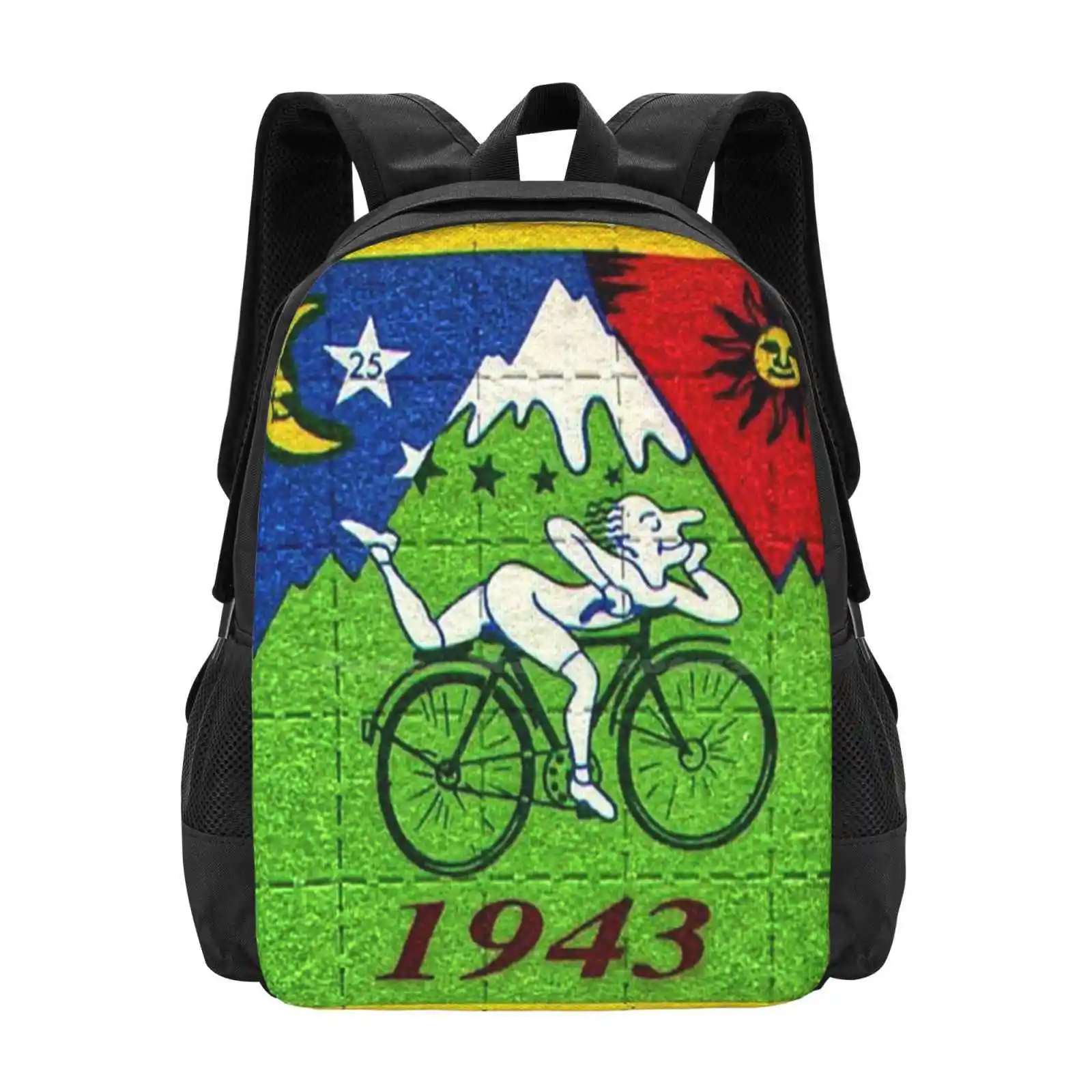 Bicycle Day Lsd Blotter Art Tabs Hot Sale Schoolbag Backpack Fashion Bags Lssd Lsd Mushrooms Musrhoom Bicycle Day Albert