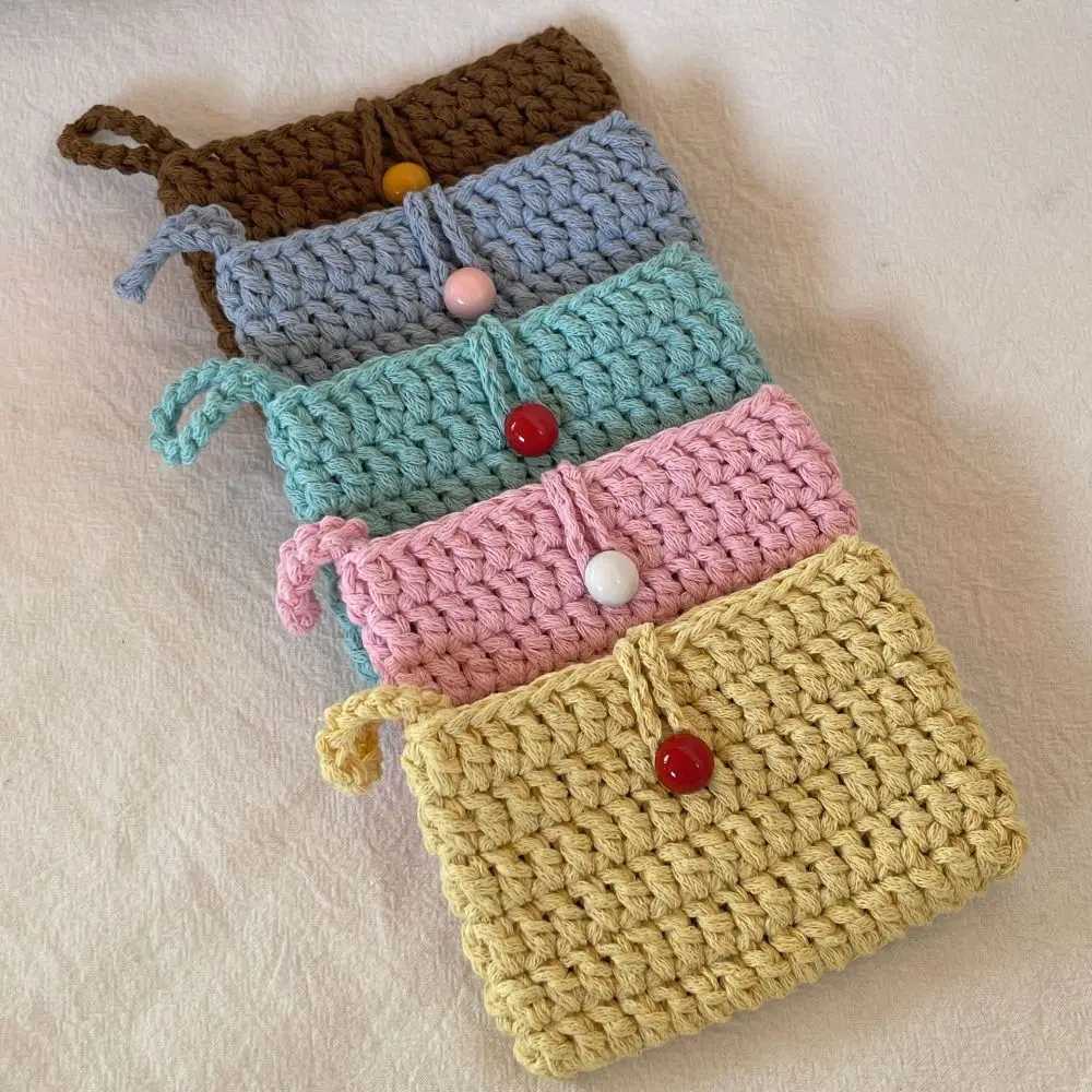 Ins بلون النسيج بطاقة حقيبة صغيرة الحياكة الكروشيه محفظة نسائية للعملات المعدنية مربع اليدوية حقائب اليد الصغيرة للنساء
