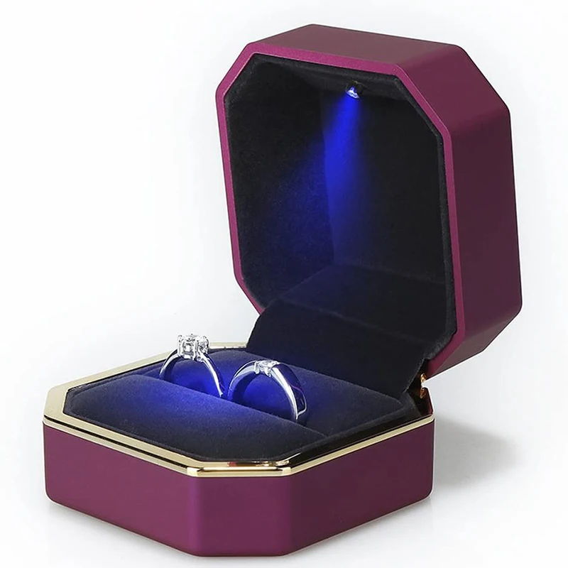 Luxury Couple Ring Box With LED Light For Engagement Wedding Diamond Ring Box Storage Valentine\'s Birthday Ring Display Gift Box