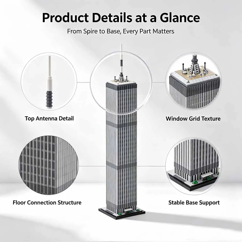 MOC-127129 World Trade Center North Tower 1:800 Building Blocks Skyscraper NYC Model Desktop Toy for Adult Collectors 2126Pcs