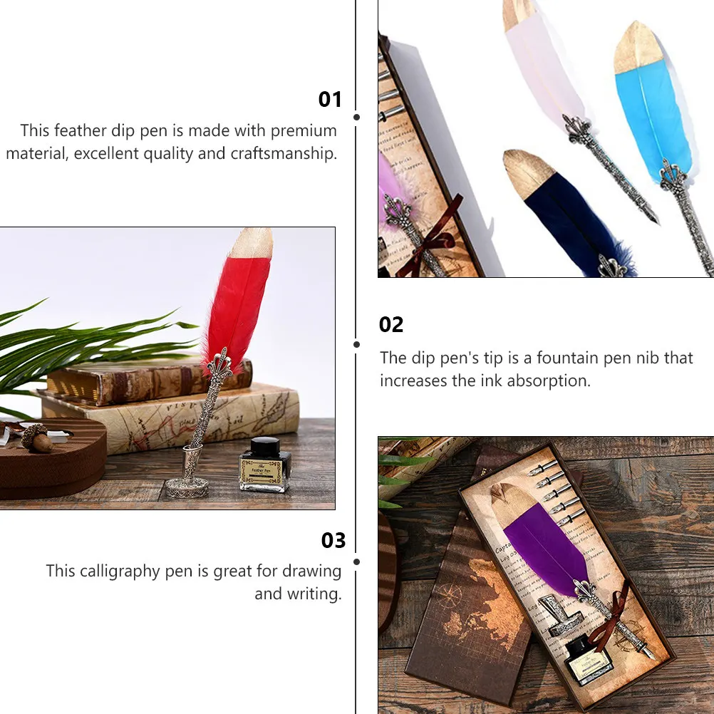 

8pcs Retro Dip Set 5 Replacement Nibs Smooth Calligraphy Pens For Drawing Writing Supplies Quill Pen Gift Ink Pen