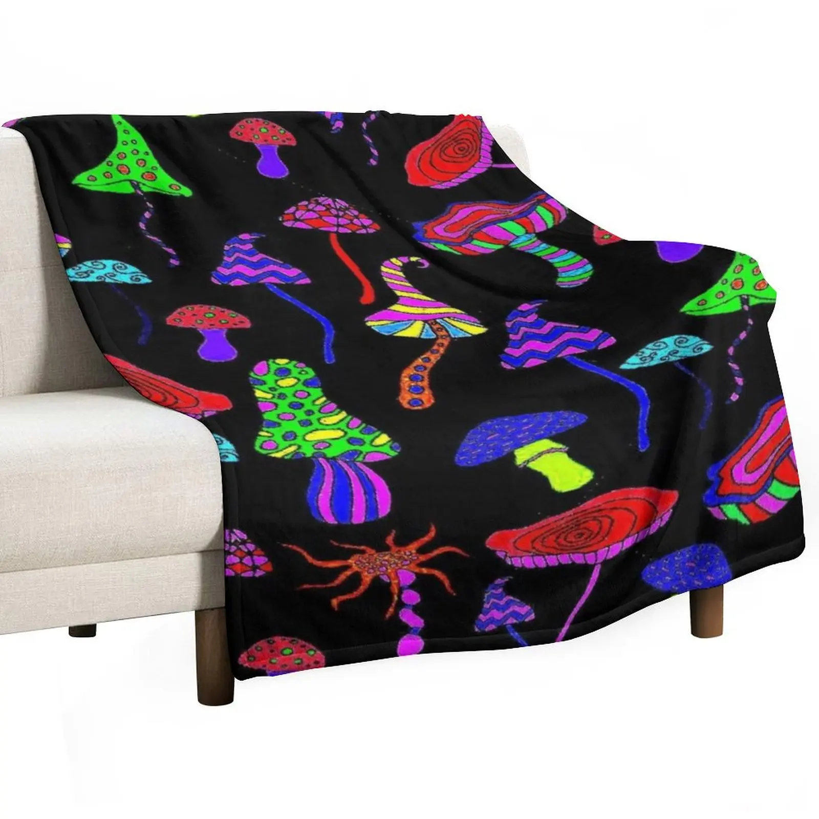 

MAGIC MUSHROOMS : Abstract Psychedlic Whimsical Print Throw Blanket Weighted Soft Thins Sofa Throw Blankets
