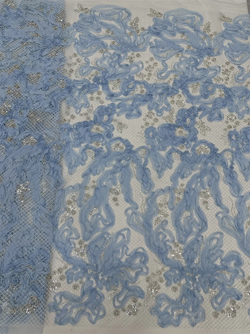 Tecidos de renda de malha 3d africano 2025 alta qualidade francês nigeriano lantejoulas bordado tecido de tule do noivo para vestido de casamento costura