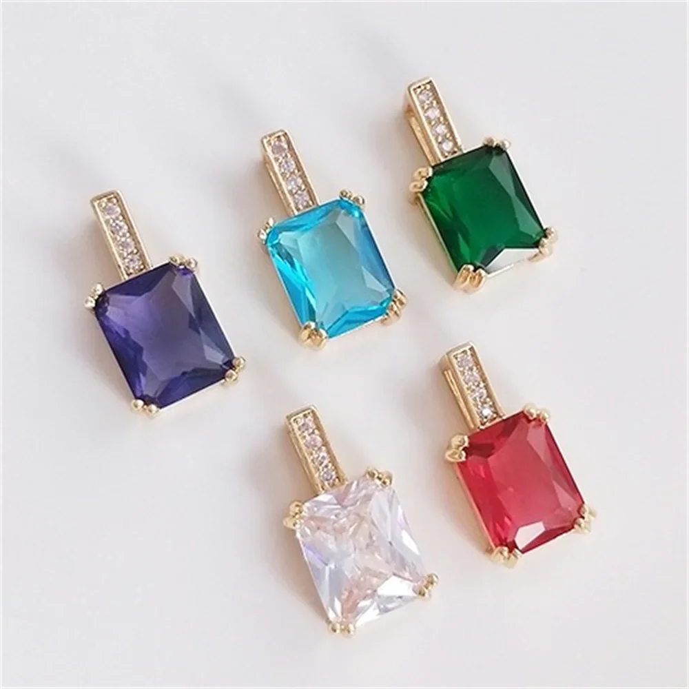 14K Real Gold Rectangular Zircon Pendant Fashion Pendant Necklace Pendant Handmade DIY Charm K229