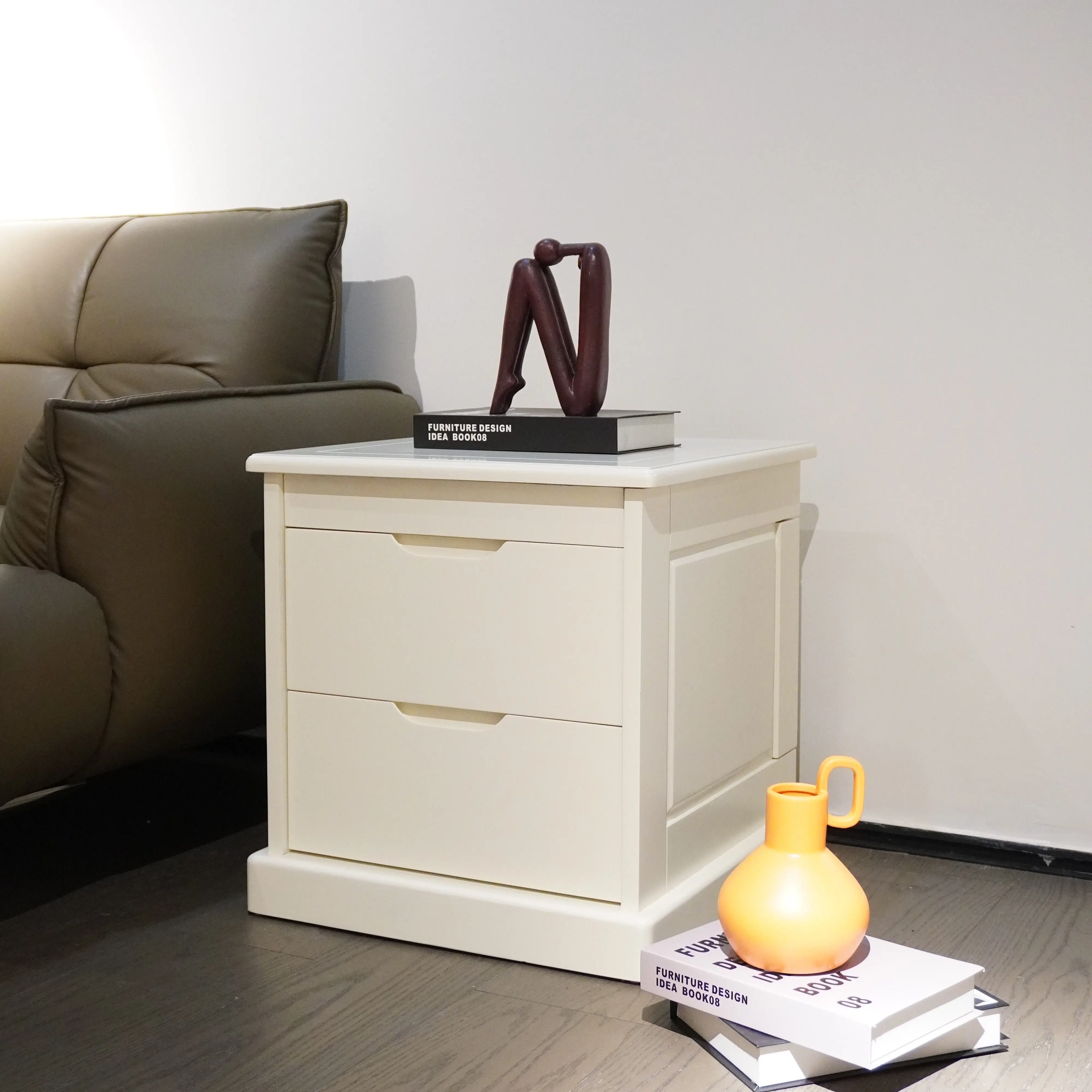 White solid wood hidden compartment bedside table intelligent multi-function hidden dark layer drawer bedside insurance storage