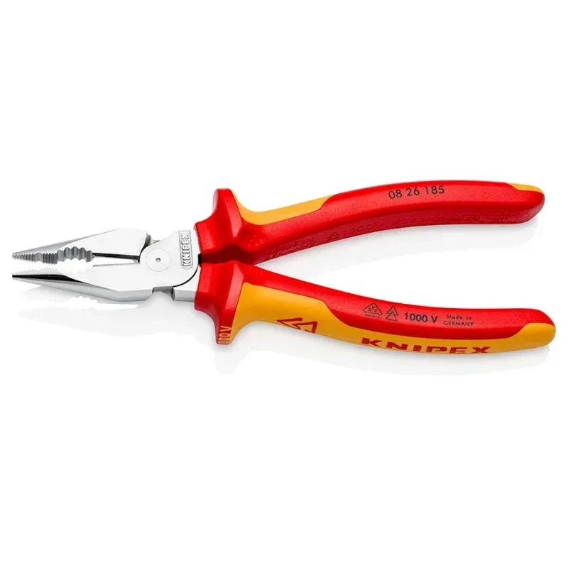 KNIPEX Long Nose Combination Pliers 7.2-inch Insulated High Leverage Joint Pliers with Multi-component Grips 08 26 185