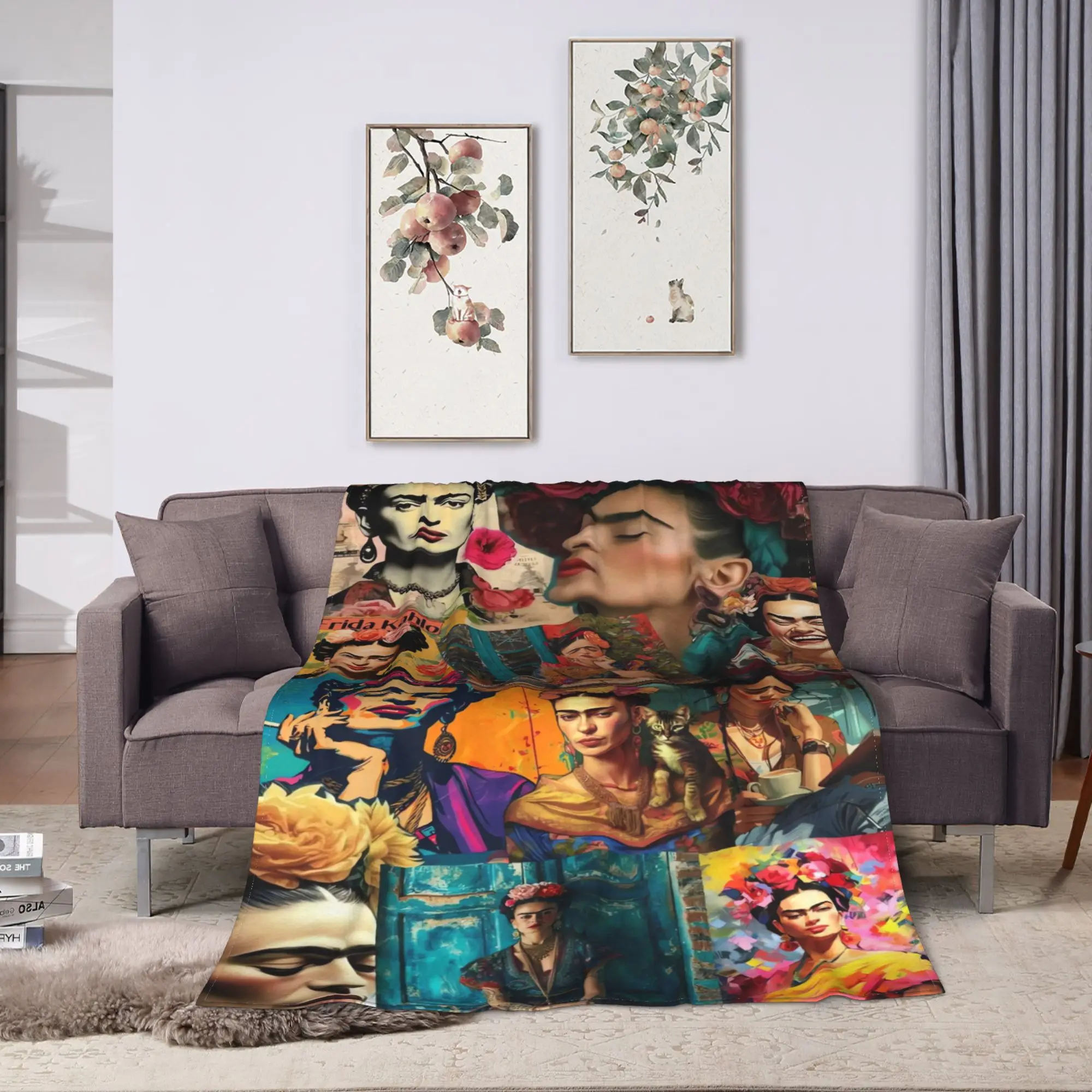 F-Frida K-Kahlo Flower Print Flannel Blanket  Warm Soft Throw Blanket for Outdoor Travel Office Bedspread Sofa Bed Cover