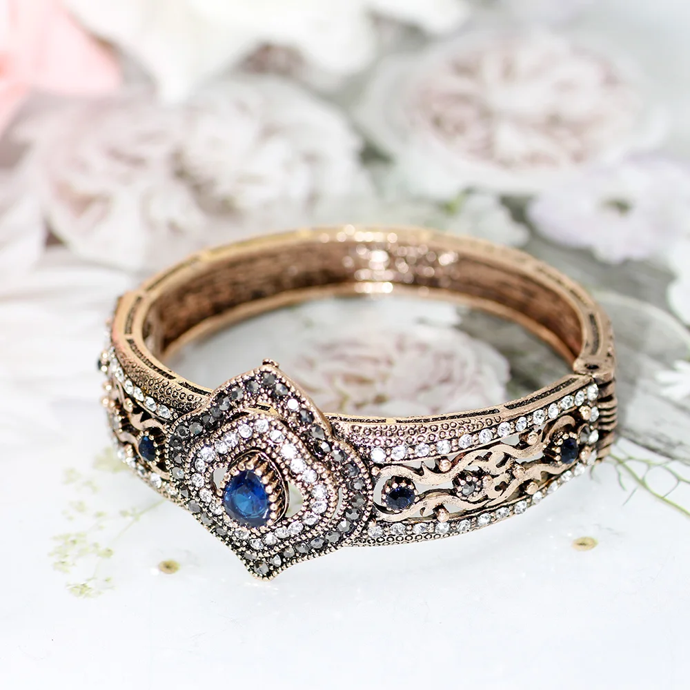 Neovisson High Quality Vintage Bangle Turkish Retro Gold Color Rhinestone Cuff Bracelet Wedding Jewelry Bride Gift