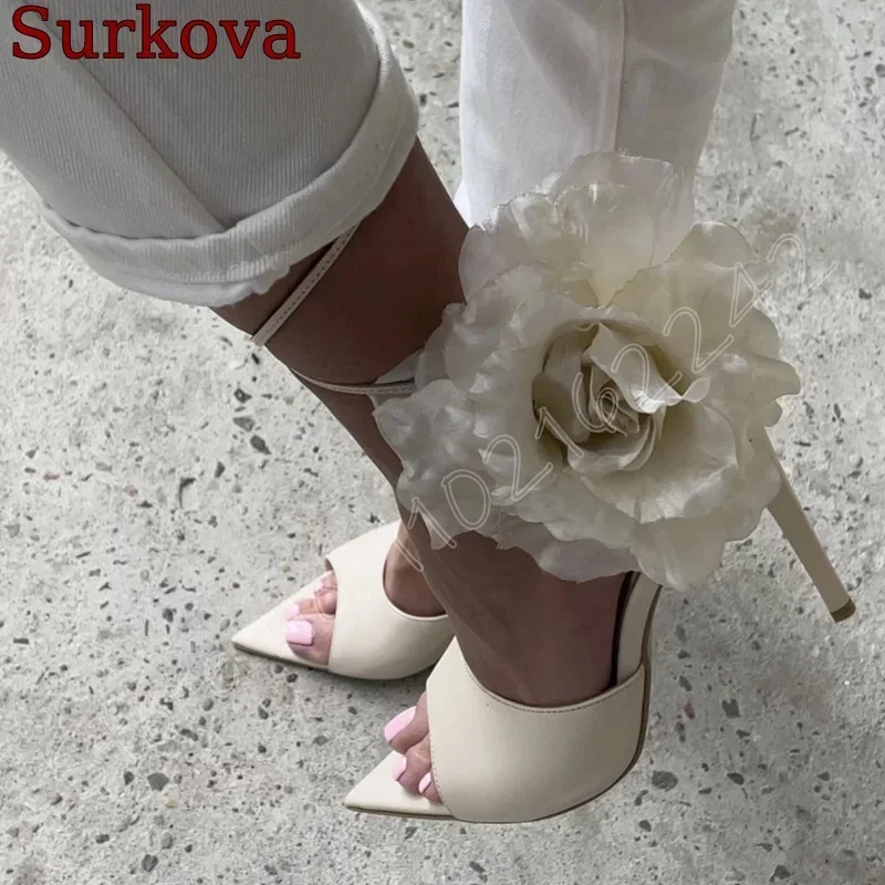 

Summer White Flower High Heels Open Toe Pointed Cross Strap Dress Women'S Shoes Elegant Party Nightclub Banquet Sandals High Hee