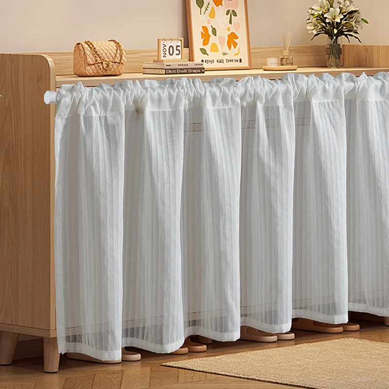 Window Valance Solid Ruffle Short Partition Curtain Rod Pocket for Kitchen Modern Style Coffee Room Half-curtain 180x60cm