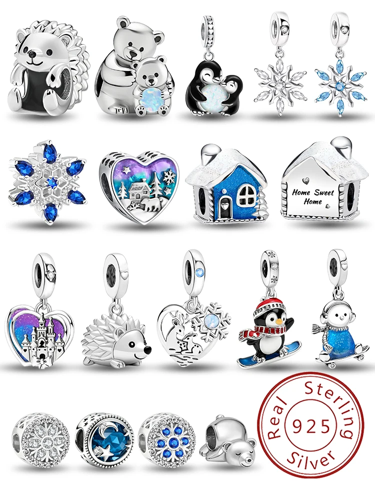 925 Sterling Silver Snowflake Hedgehog Winter Polar Bear Series Charm Bead Fit DIY Bracelet Making Gift Of High Quality Jewelry