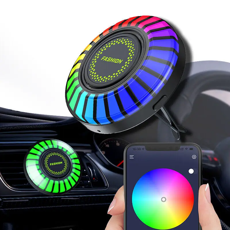 Car Atmosphere Light 3D Pickup RGB Voice Control Rhythm Car Atmosphere Light Music Car Air Outlet Aromatherapy Round