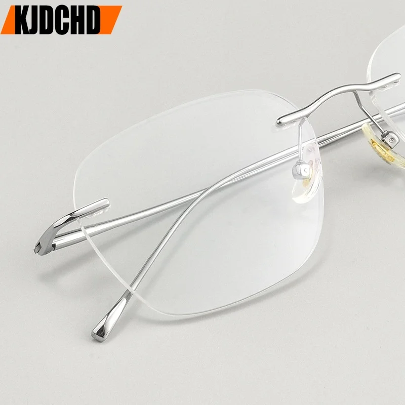 KJDCHD Fashion Ultra-light Decorative Eyewear Women Pure Titanium Retro Square Optical Prescription Rimless Glasses Men