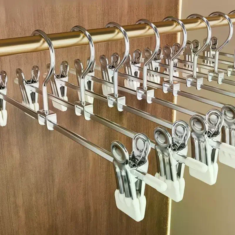 5pcs Metal Windproof Hanger For Clothes Home Pants Coat Non-slip Drying Hangers With Adjustable Clips Closets Storage Racks