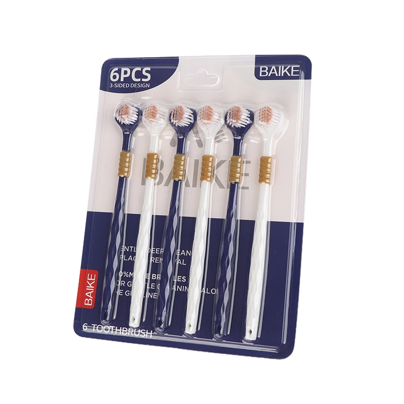 6 Pcs Family Soft Bristled Three Sided Toothbrush - Efficient Cleaning Three Headed Manual Toothbrush