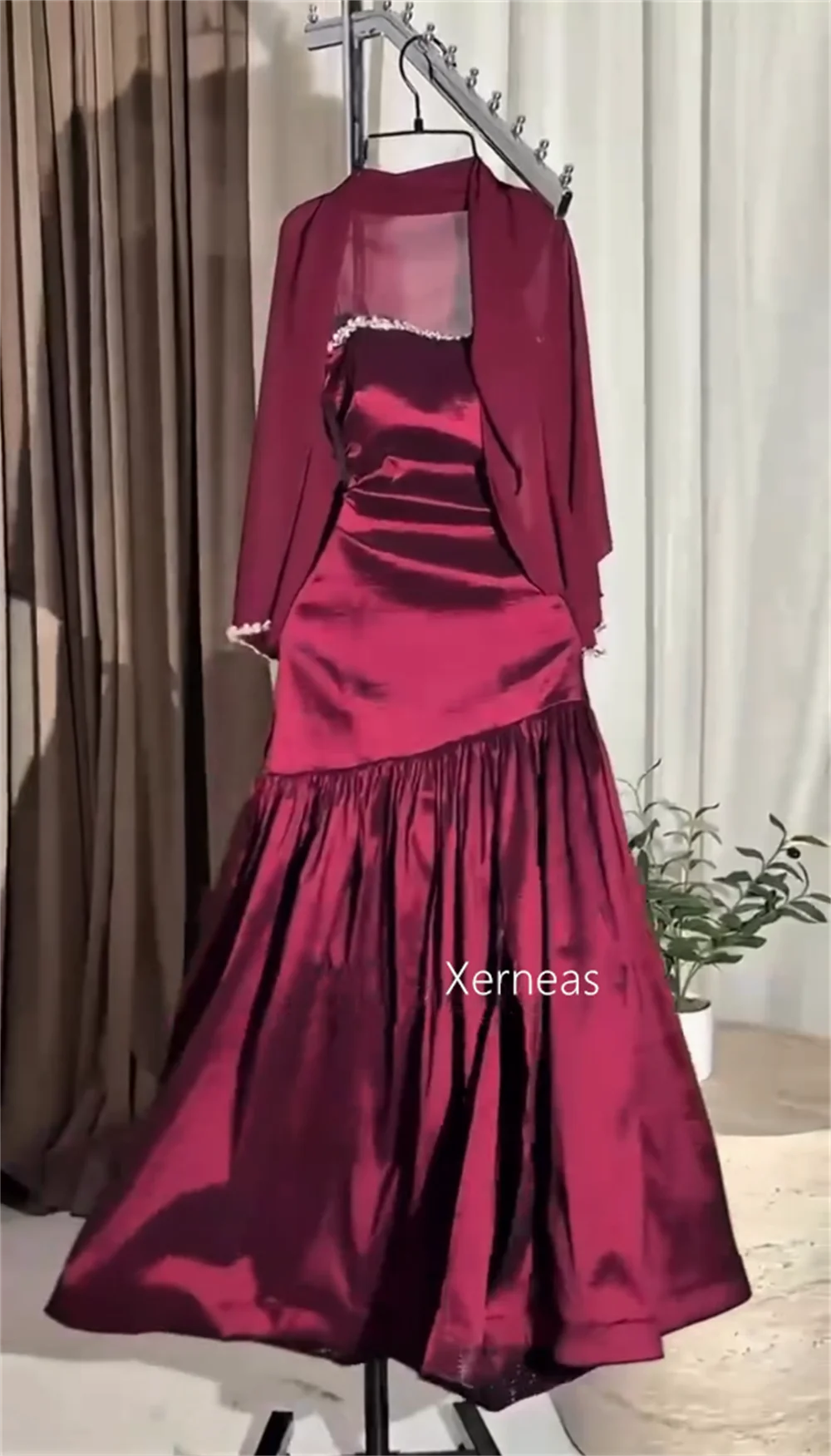 カスタマイズされたシャルムーズラインストーンショールトランペットミディドレスオーダーメイドの機会エレガントな高品質イブニングパーティードレススパークル