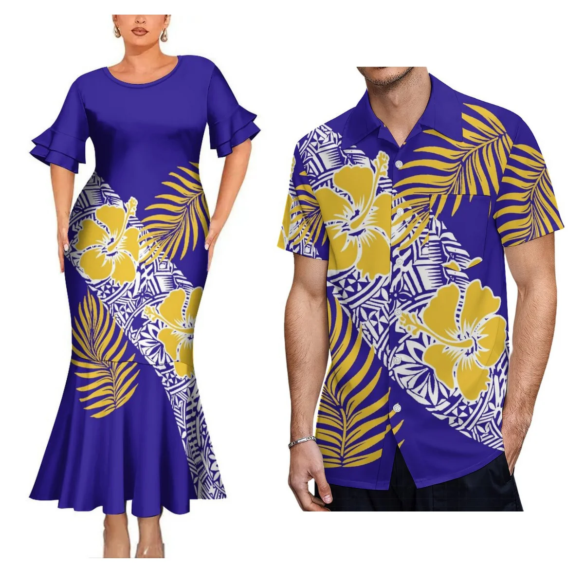 New Polynesian Women'S Party Fishtail Dress Chic Dress Pacific Island Men'S Top Shirt Samoa Fijian Islander Couple Dress