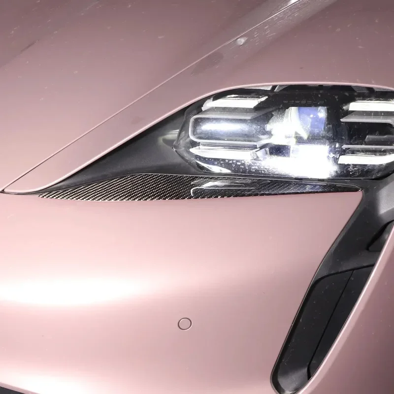 For Porsche Taycan 2019-2024 Soft Carbon Fiber Car Headlights Decor Lamp Eyebrow Trim Stickers Exteriors Car Accessories